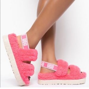 UGG Oh Fluffita Pink Rose Shearling Platform Women’s Slides/Sz:8/NWT